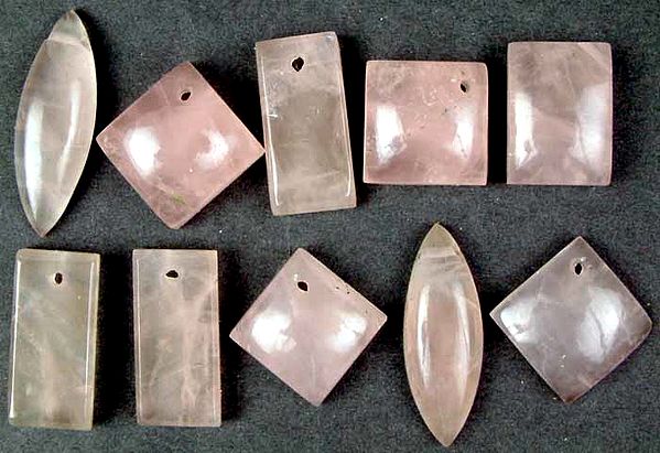 Lot of Ten Rose Quartz Cabochons (Both Side-Drilled and Top-Drilled)