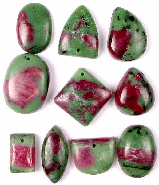 Lot of Ten Ruby Zoisite Cabochons (Both Side & Top Drilled)