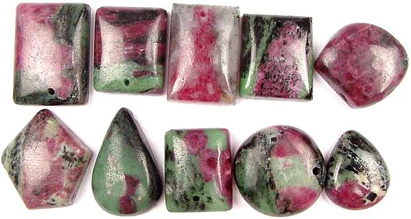 Lot of Ten Ruby Zoisite Cabochons (Both Side and Top Drilled)