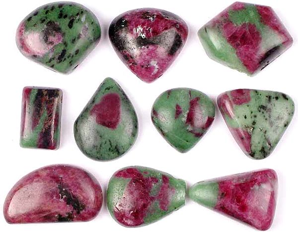 Lot of Ten Side-Drilled Ruby Zoisite Cabochons