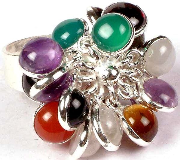 Multi Color Bunch Ring with Central Flower