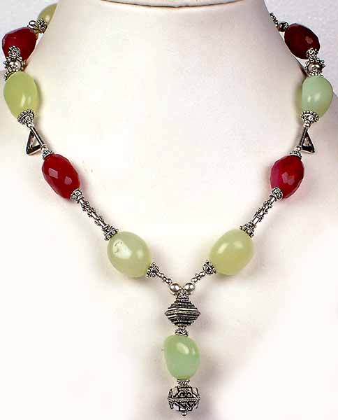 Necklace of Lemon and Cherry Chalcedony Nuggets