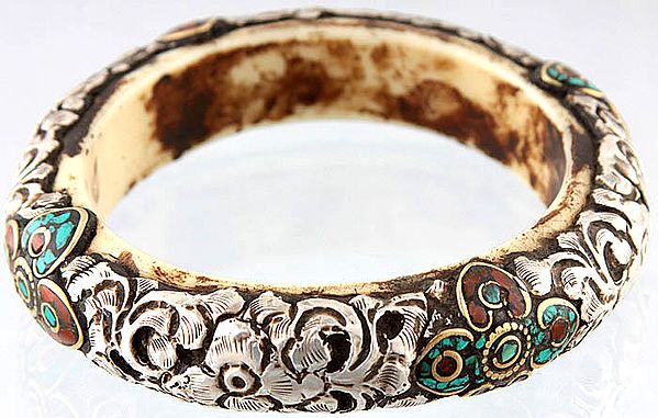 Nepalese Bangle with Inlay Floral Design