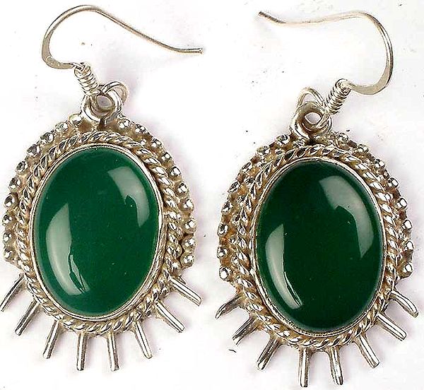 Oval Green Onyx Earrings