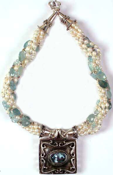 Pearl and Aquamarine Necklace