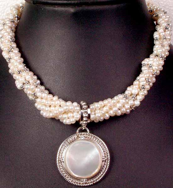 Pearl Bunch Necklace with Shell Pendant