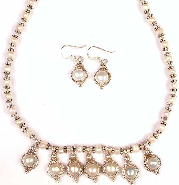 Pearl Necklace with Matching Earrings
