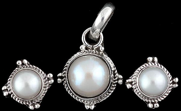Pearl Pendant with Matching Earrings Set