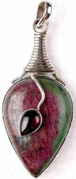 Pendant of Inverted Tear Drop Ruby Zoisite with Garnet