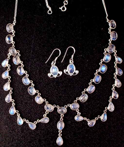 Rainbow Moonstone Necklace and Earring Set