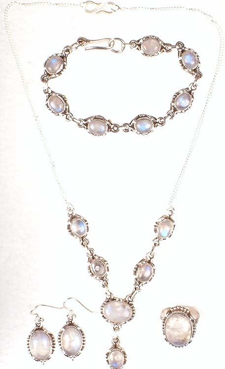 Rainbow Moonstone Necklace with Matching Bracelet, Earrings, and Ring