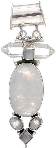 Rainbow Moonstone Pendant with Faceted Crystal