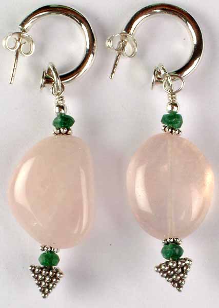 Rose Quartz Post Earrings with Green Onyx