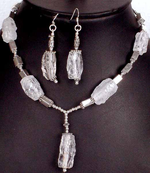 Rough Crystal Necklace set with Matching Earrings