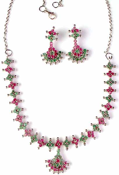 Ruby and Emerald Necklace & Earrings Set