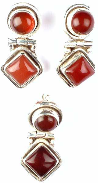 Set of Carnelian Pendant and Earrings