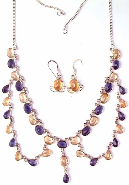 Set of Citrine & Amethyst Necklace and Earrings