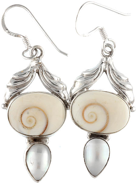 Spiral Agate and Pearl Earrings