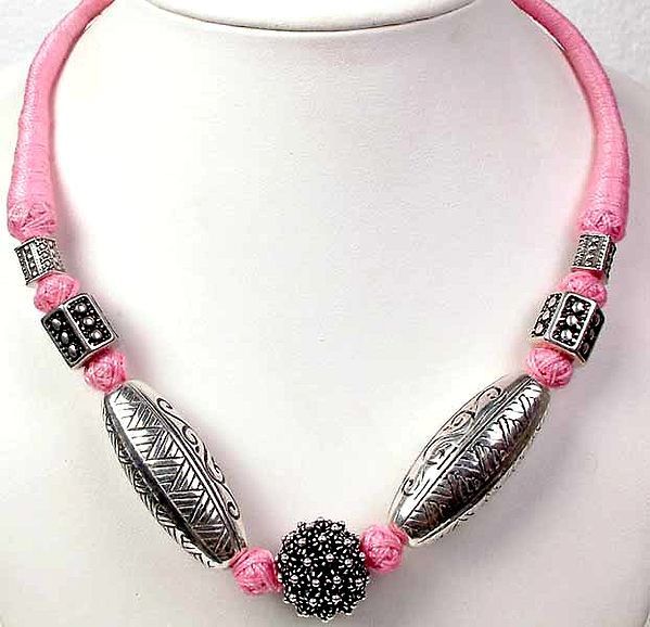 Sterling Necklace with Pink Cord