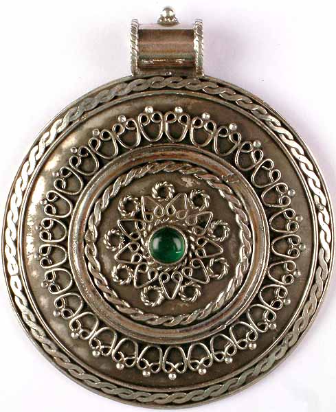 Sterling Shield Pendant with Green Onyx Core