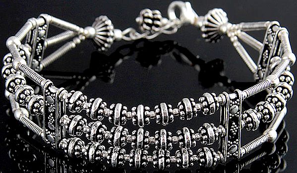 Sterling Three Layered Beaded Bracelet with Fish Lock