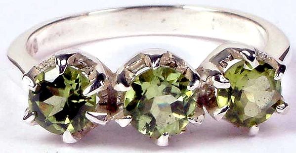 Triple Stone Faceted Peridot Ring
