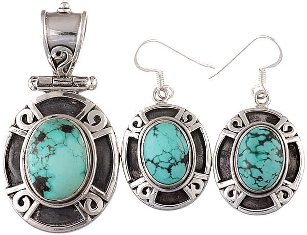 Turquoise Pendant with Earrings Set