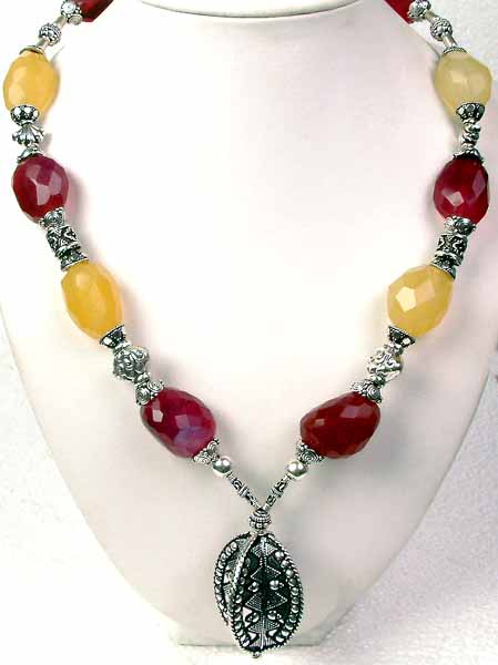 Twin-Colored Faceted Chelcedony Necklace