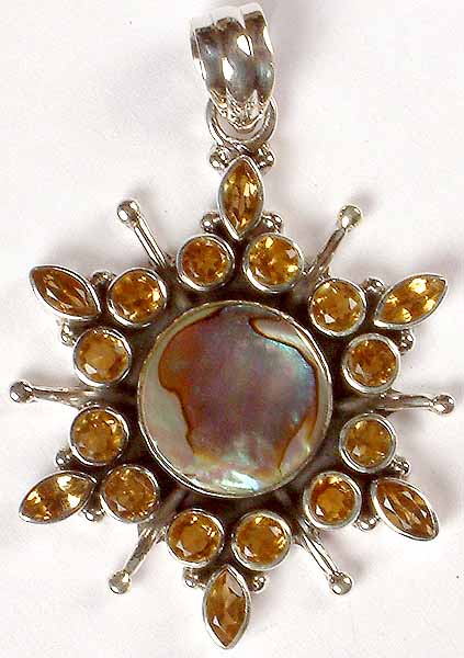 Abalone & Faceted Citrine Pendant