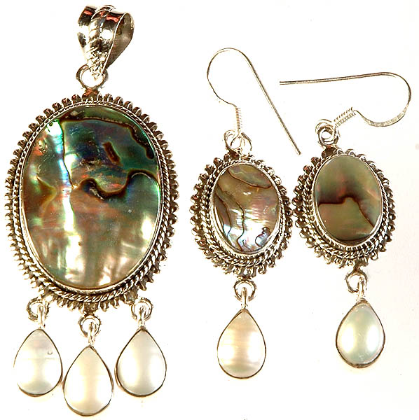 Abalone and Pearl Pendant with Matching Earrings