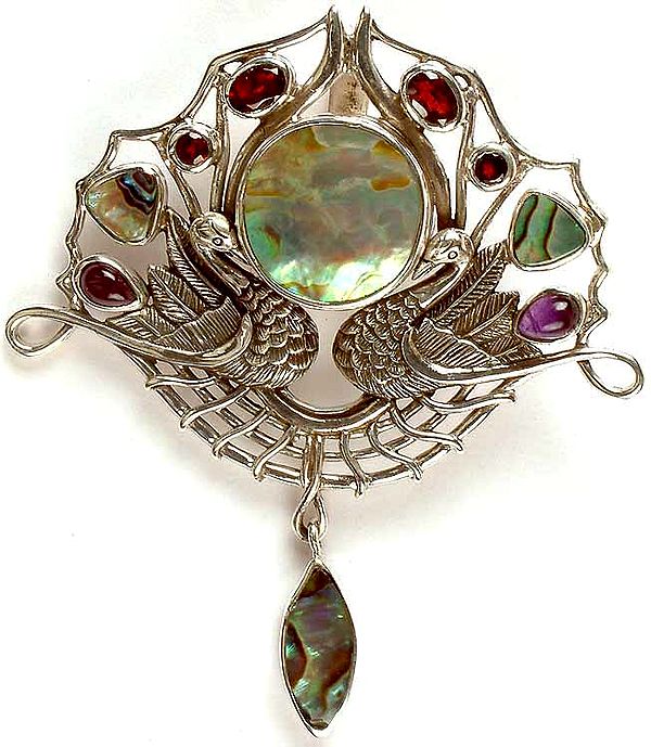 Abalone Designer Swan Pendant with Gemstones