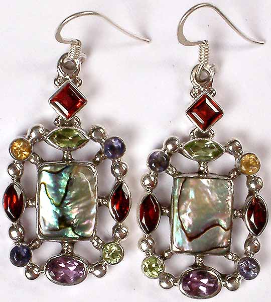 Abalone Earrings with Faceted Gemstones