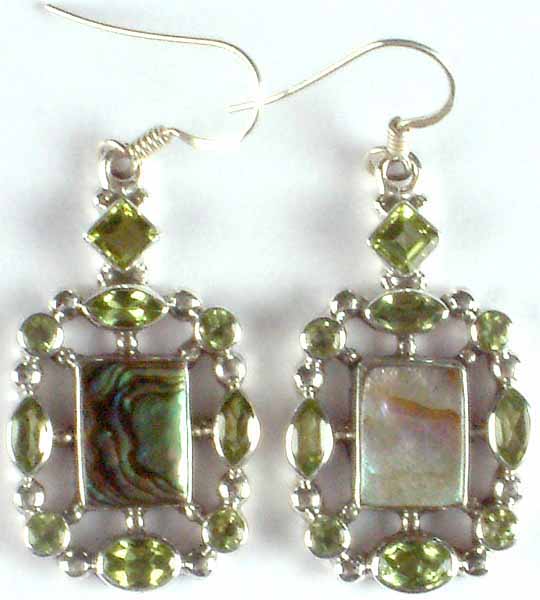Abalone Earrings with Faceted Peridot