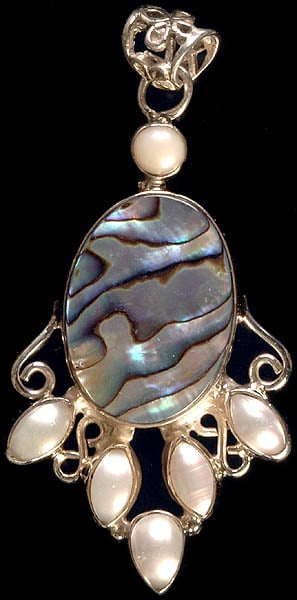 Abalone Oval Pendant with White Pearl