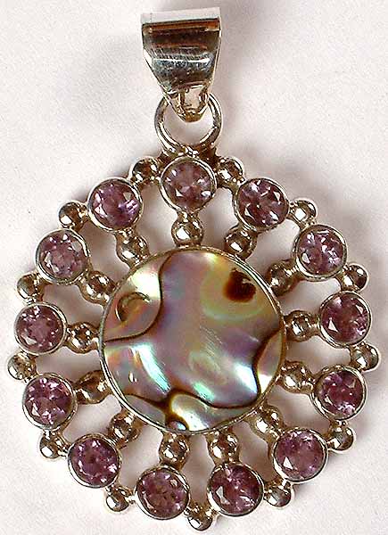 Abalone Pendant with Faceted Amethyst Explosion