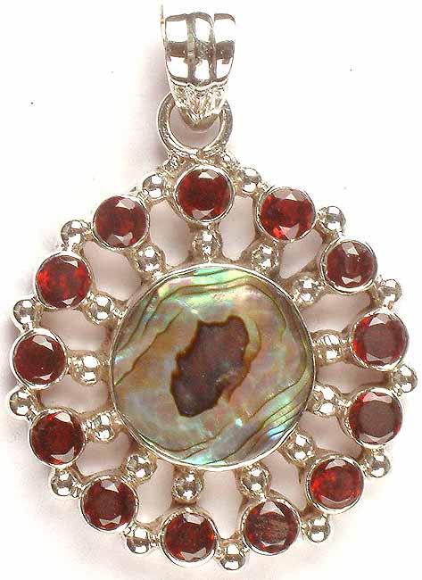 Abalone Pendant with Faceted Garnet Explosion