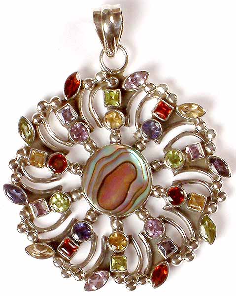 Abalone Pendant with Faceted Gemstone Explosion
