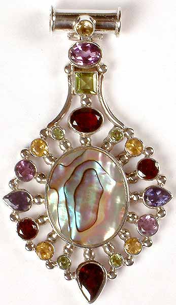 Abalone Pendant with Faceted Gemstones