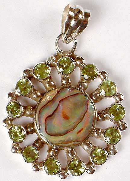 Abalone Pendant with Faceted Peridot Explosion