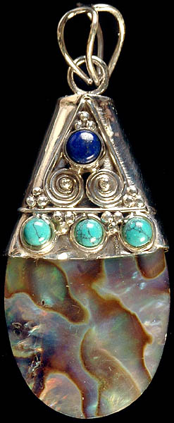 Abalone Pendant with Turquoise and Lapis Lazuli