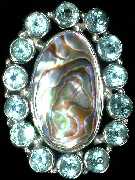 Abalone Ring with Faceted Blue Topaz