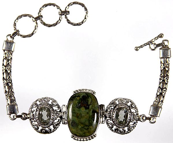 Agate Bracelet with Twin Faceted Green Amethyst