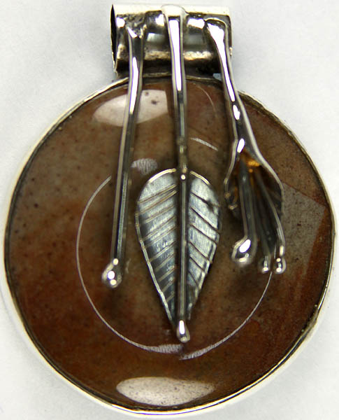 Agate Donut Pendant with Sterling Pipal Leaf