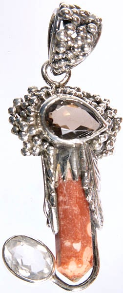 Agate Pencil Pendant with Crystal and Smoky Quartz