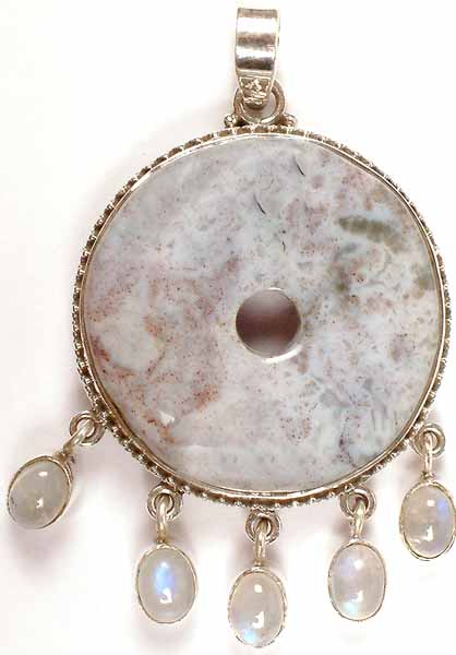 Agate Pendant with Rainbow Moonstone Dangles