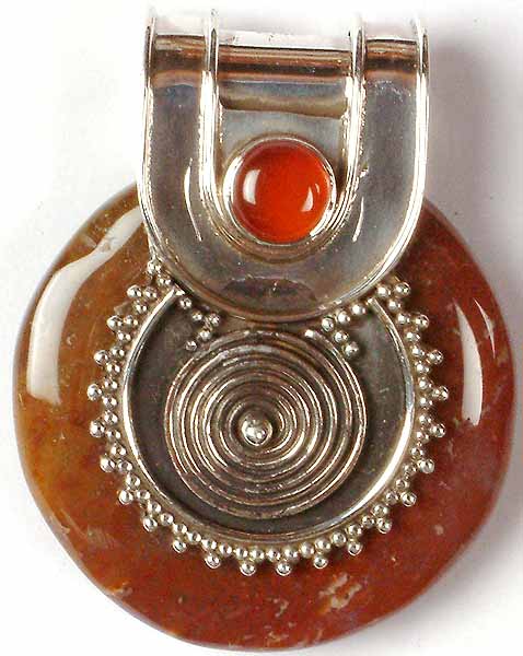 Agate Pendant with Spiral and Carnelian