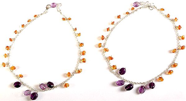 Amber and Amethyst Anklets (Price Per Pair)