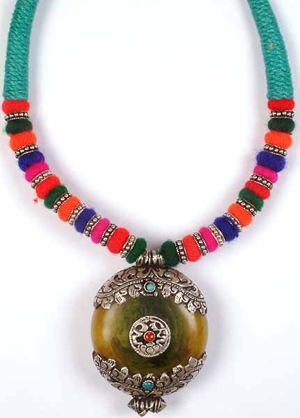 Amber Dust Necklace with Colorful Cord