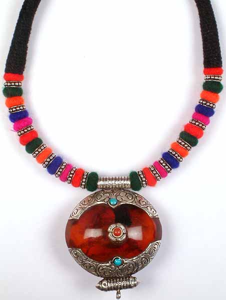 Amber Dust Necklace with Colorful Cord