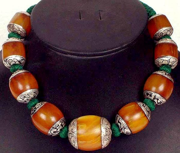 Amber Dust Necklace with Green Cord